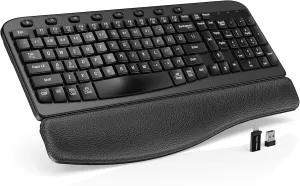 SABLUTE Wireless Keyboard - Ergonomic Wave Keys, Cushioned Wrist Rest, Comfortable Natural Typing, 2.4GHz Cordless Full Size Keyboards for Multi-OS, Windows/Mac PC, Laptop (Black)