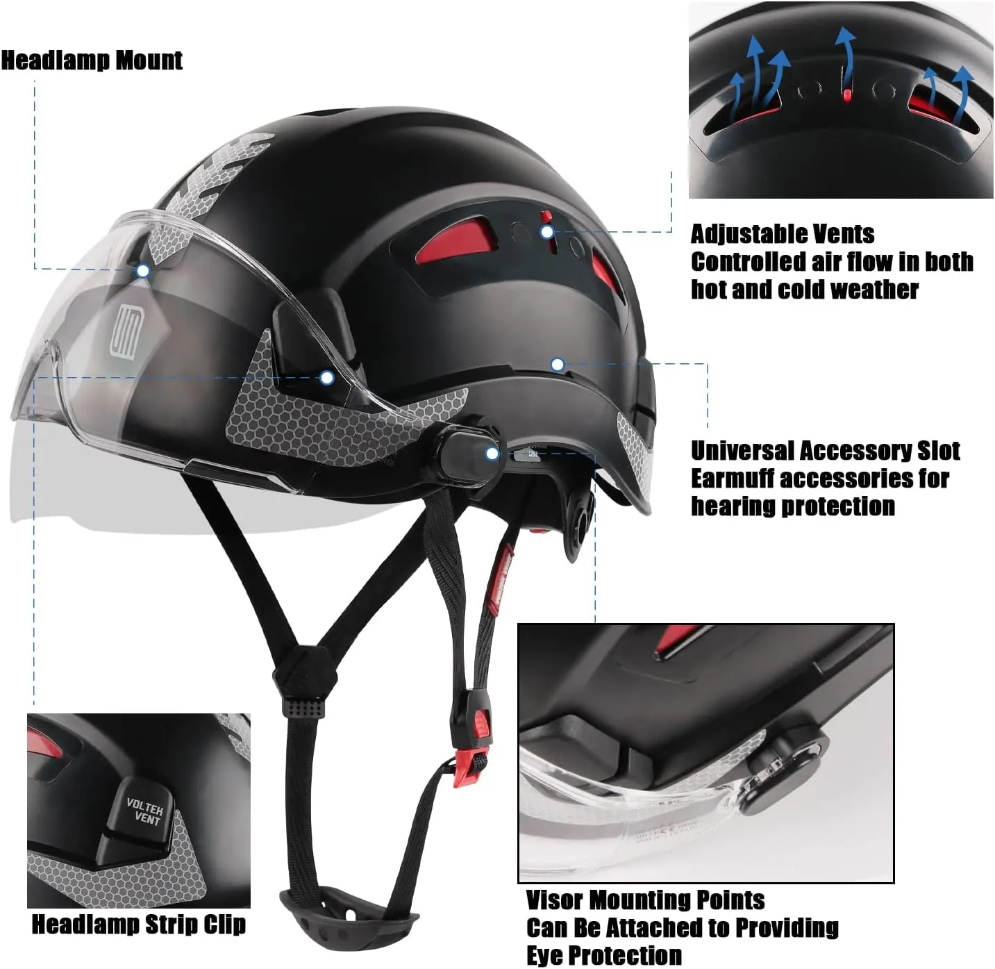 Safety Helmet Hard Hat, ANSI Z89.1 Approved Lightweight Vented Work Helmet, 6-Point Adjustable Ratchet Suspension Hardhat Ideal for Industrial and Construction