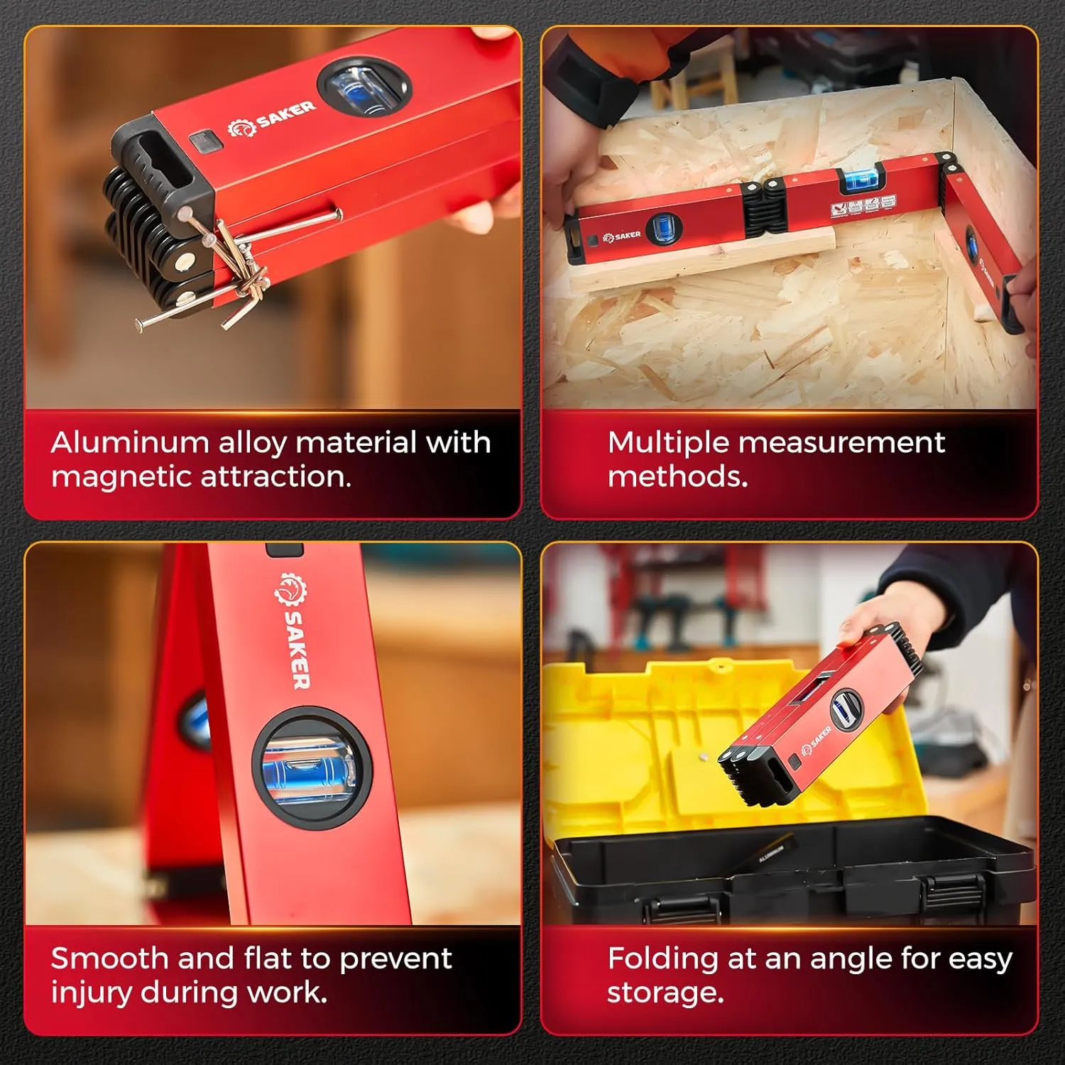 Saker Multi-function Foldable Level, 24-Inch Leveler Tool,Gifts for Men,Multi-Angle Measurement Woodworking Tools,Folding Level Tool for Precise Leveling