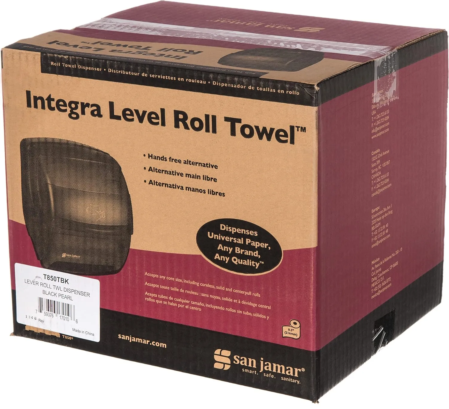 San Jamar T850TBK Black Pearl Integra Plastic Lever Roll Towel Dispenser