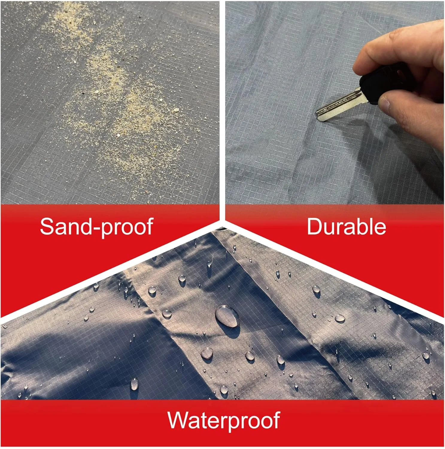 Sandproof Beach Blanket, Waterproof Large & Lightweight Beach Mat & Accessories, for Hiking, Picnic, Travel, Camping. (Gray Red 55in*60in)
