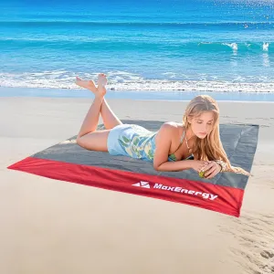 Sandproof Beach Blanket, Waterproof Large & Lightweight Beach Mat & Accessories, for Hiking, Picnic, Travel, Camping. (Gray Red 55in*60in)