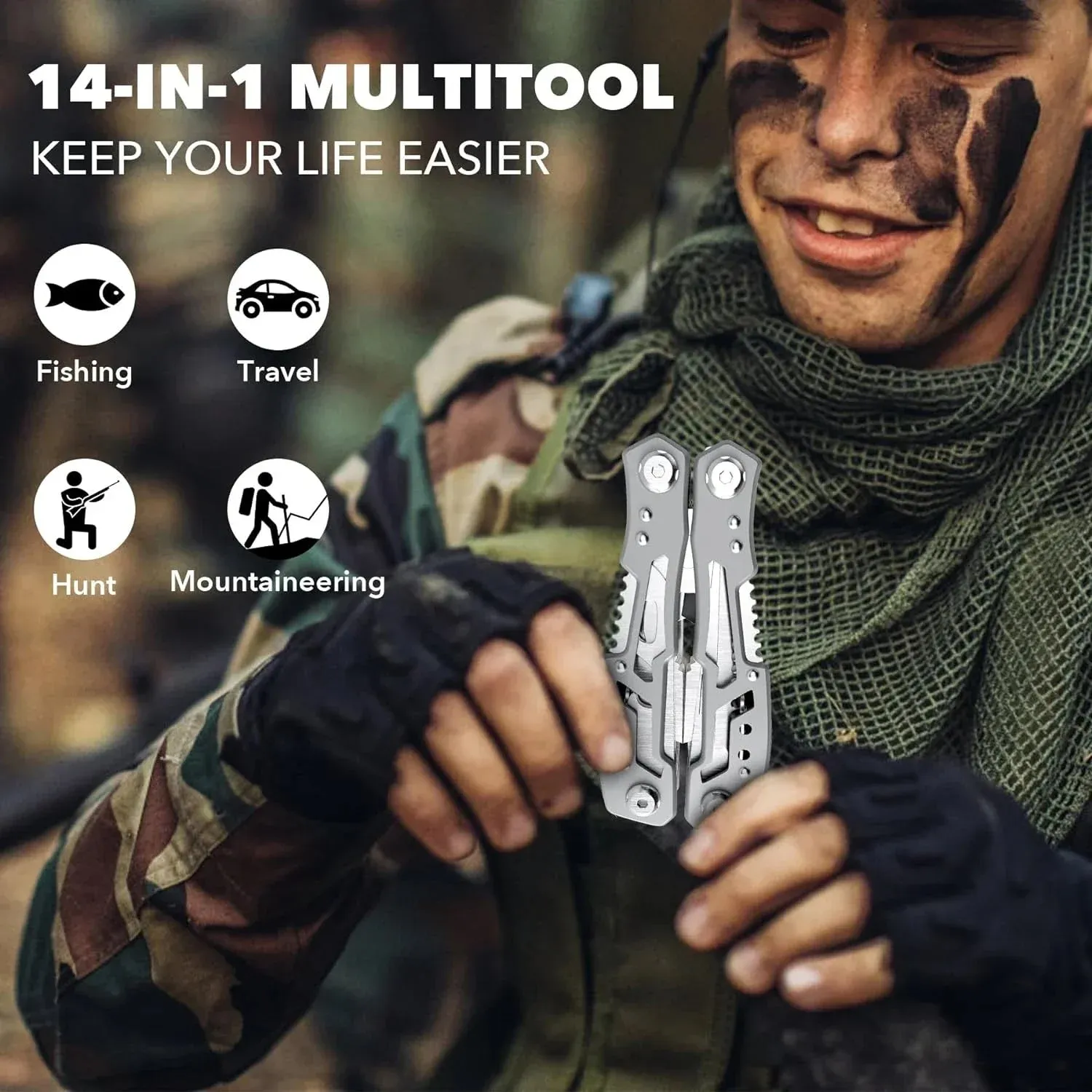 SANKE RESCUE 14-in-1 Multi-Tool Folding Knife and Pliers for Camping and Survival