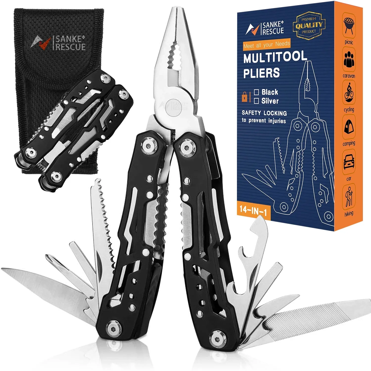 SANKE RESCUE 14-in-1 Multi-Tool Folding Knife and Pliers for Camping and Survival
