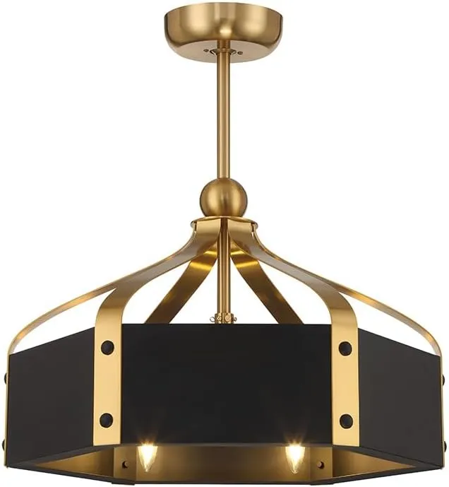 Savoy House 26-FD-7806-143 Sheffield Modern Metal Fandelier Ceiling Fan with Remote, LED 6-Light 36 Total Watts, 28" H x 26" W, Matte Black & Warm Brass