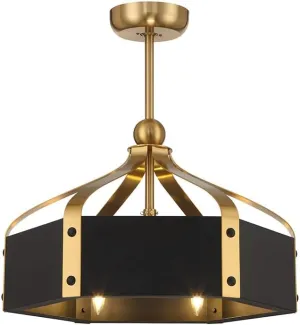 Savoy House 26-FD-7806-143 Sheffield Modern Metal Fandelier Ceiling Fan with Remote, LED 6-Light 36 Total Watts, 28" H x 26" W, Matte Black & Warm Brass