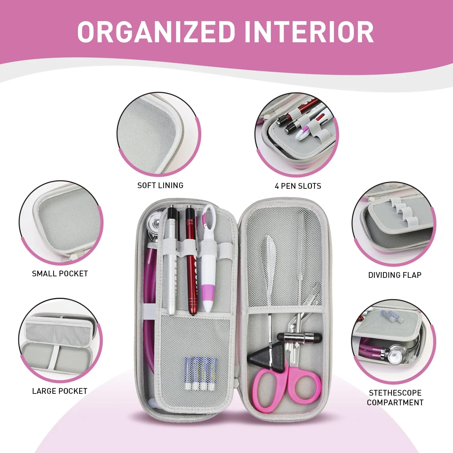 Scian 13 Pcs Stethoscope Case Kits, Supplies Inclued, Perfect Nurse Gift Stethoscope Holder for Nurse Medical Student, Pink Portable First Aid Kit Bag with Medical Scissor, Nurse Accessories for Work