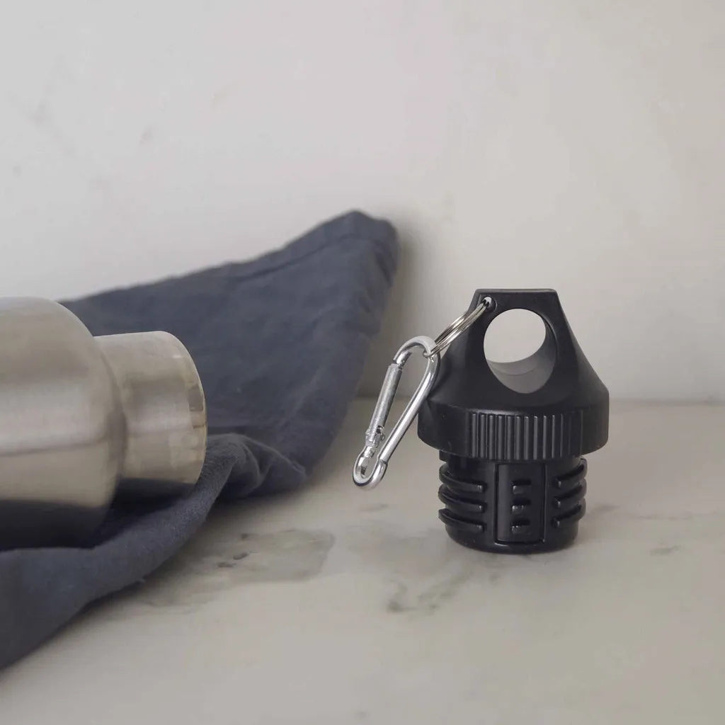 Screw cap for thermos bottle with carabiner clip