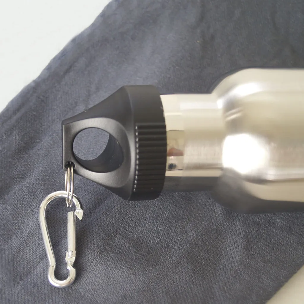 Screw cap for thermos bottle with carabiner clip