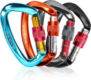 Screwgate Climbing Carabiner Clips 24/25KN Auto Locking Heavy Duty Carabiner Clip, Fit for Rock Climbing, Rappelling, Rescue, Hammock, Aerial Work, Camping, Dog Leash etc