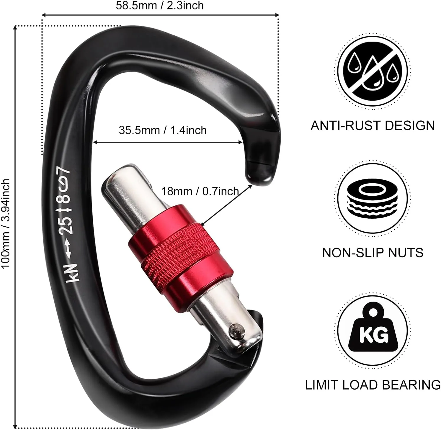 Screwgate Climbing Carabiner Clips 24/25KN Auto Locking Heavy Duty Carabiner Clip, Fit for Rock Climbing, Rappelling, Rescue, Hammock, Aerial Work, Camping, Dog Leash etc