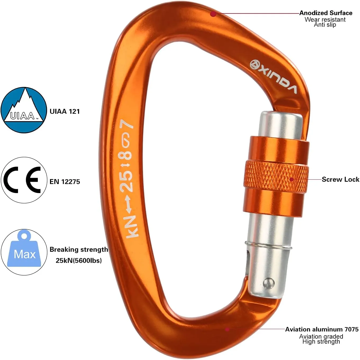 Screwgate Locking Carabiner Clip - Professional Rock Climbing Carabiner Screw Lock,Heavy Duty Carabiners for Climbing,Mountaineer,Hammock,Camping,Outdoor Equipment