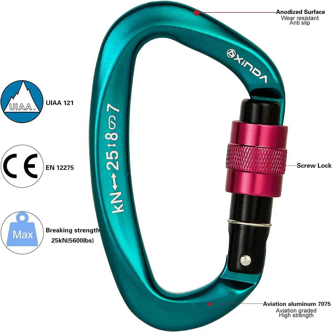 Screwgate Locking Carabiner Clip - Professional Rock Climbing Carabiner Screw Lock,Heavy Duty Carabiners for Climbing,Mountaineer,Hammock,Camping,Outdoor Equipment