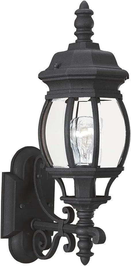 Sea Gull Lighting 88200-12 Wynfield One-Light Outdoor Wall Lantern with Clear Beveled Glass Panels, Black Finish