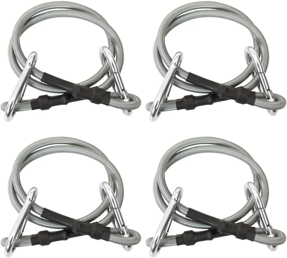 Secure Your Gear with Weather-Resistant Ropes and Carabiner Set, 4 Durable Pieces for Tarpaulins and Awnings, Black and Silver