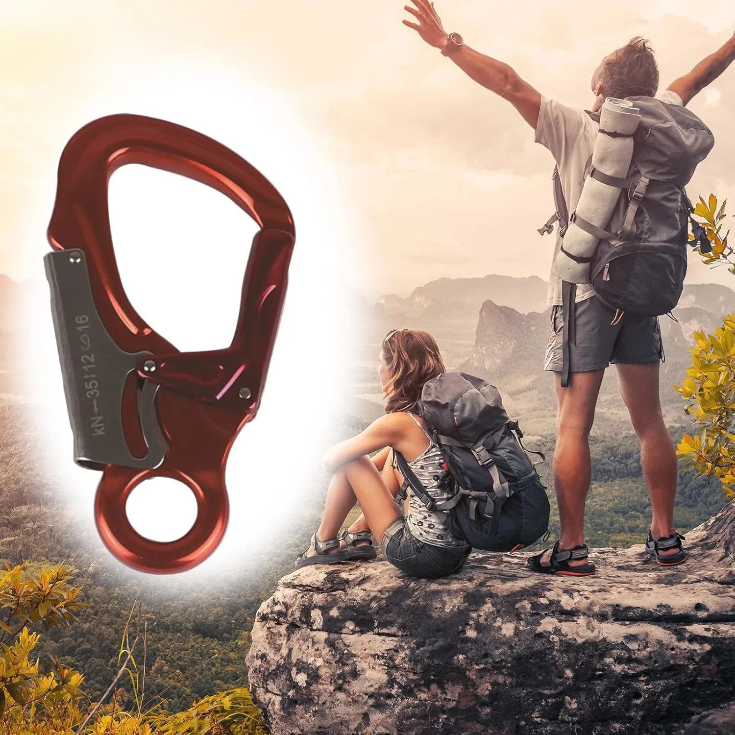 Self Locking Carabiner Clip Double Locking Snap Hook Aluminum Alloy 35 KN Lightweight Snap Auto Locking Carabiner for Camping