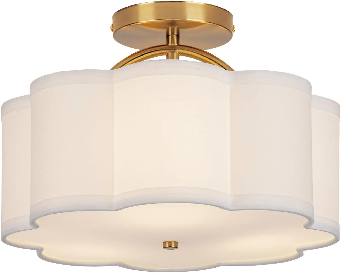 Semi Flush Mount Ceiling Light, 11.8" Modern 3-Light Fixture with Petal-Shaped Cream White Fabric Shade and Golden Support Arm, Ideal for Bedroom, Kitchen, Living Room, Hallway, and Entryway