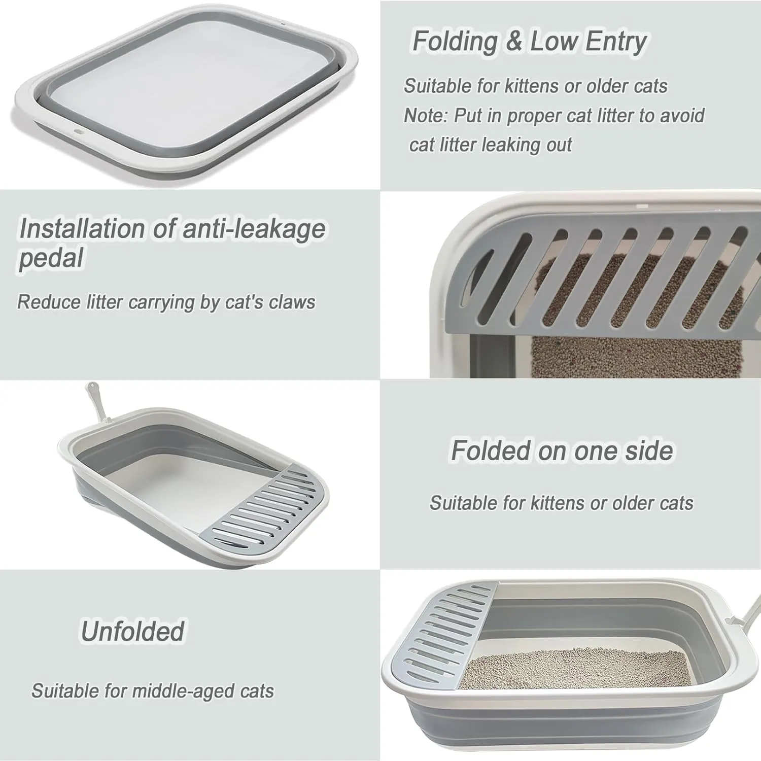 Senior Cat Litter Boxes, Collapsible Open Low Entry Cat Litter Pan with Scoop Travel Cat Potty Pan Foldable Pet Toilet for Sick Disabled Older Elderly Cats Pink 20.9x15.7x5.7 inch