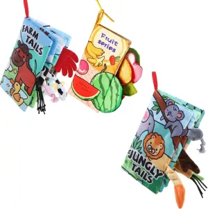Sensory Baby Toys Soft Cloth Crinkle Books 0-3-6-9 Months Tummy Time Infant Toy 6 to 12 Months Touch and Feel Newborn Boy Girl Gifts Fruit Farm Animals and Jungle Tails
