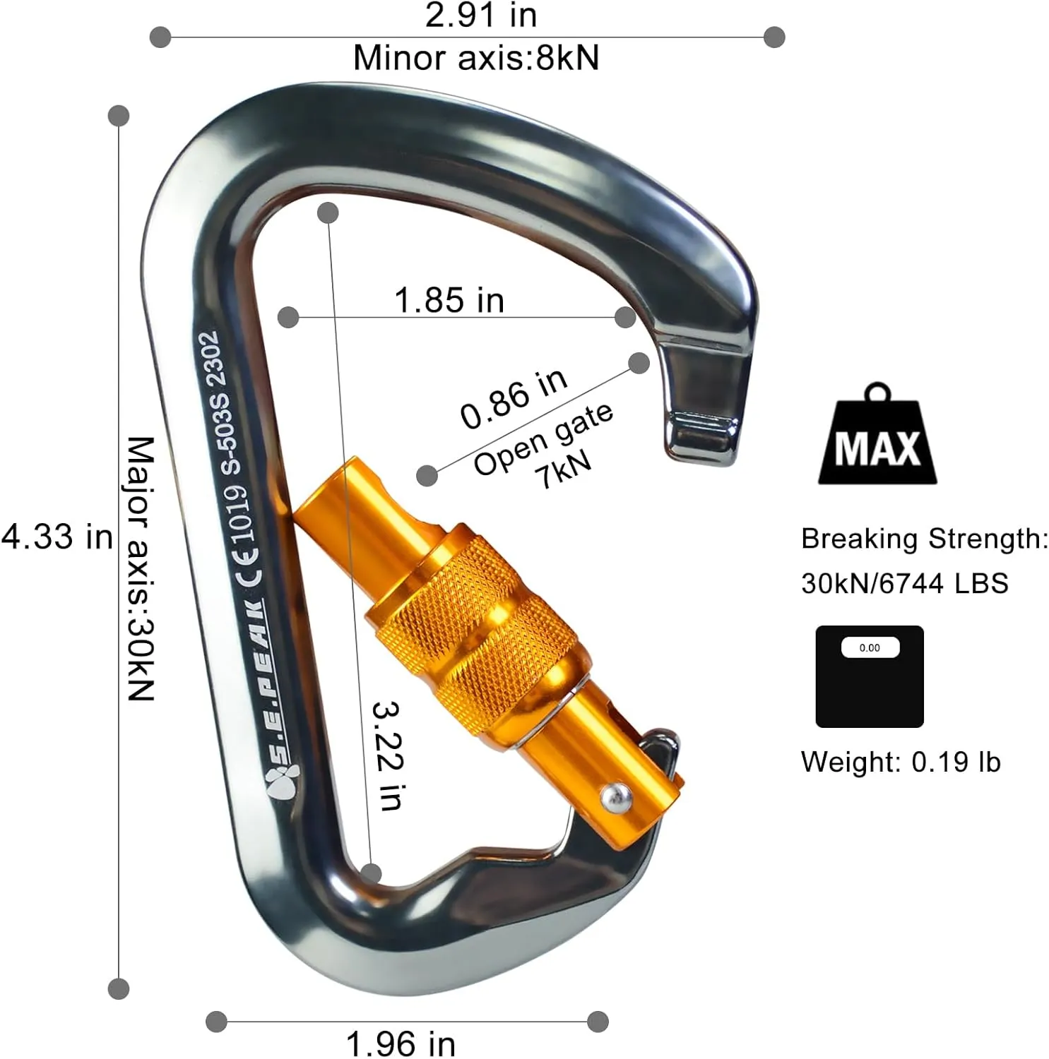 SEPEAK UIAA 30kN Locking Climbing Carabiner, Professional Heavy Duty Screwgate Clip for Outdoor Climbing, Mountaineering, Rappelling, Camping, Hiking, Swing,Large D Carabiner Hook/6744lb