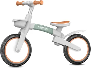 SEREED Toddler Balance Bike 2.5 Year Old, 12 Inch Adjustable Folding Kids Bike Toy with Basket, Birthday Gift for Age 3 4 5 Boys Girls, Tool-Free Assembly, No Pedal (Green)
