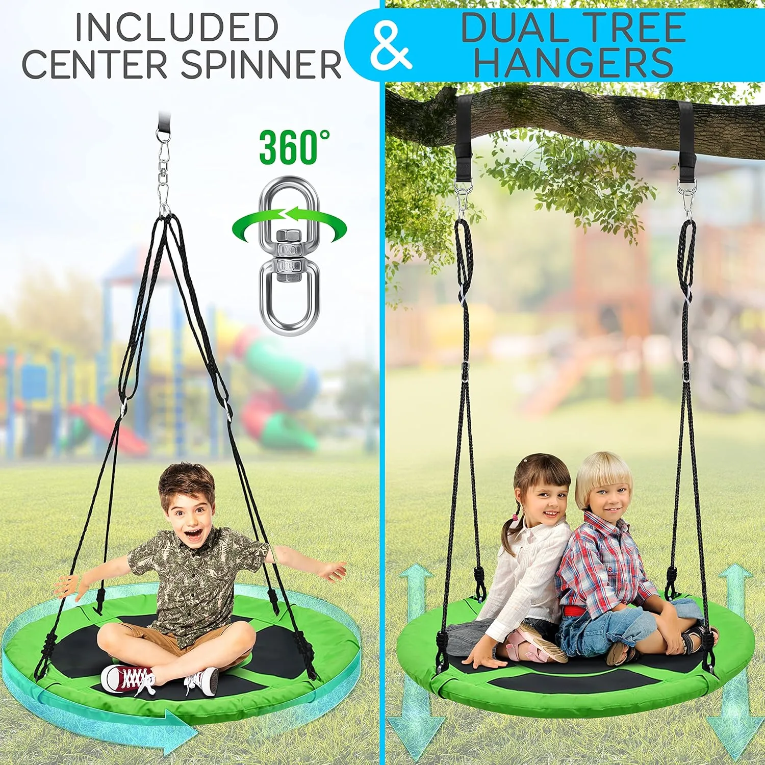 SereneLife 40" Kids Hanging Tent Swing, Outdoor Saucer Swing with Hang Kit and Swinging Swivel Spinner (Green)