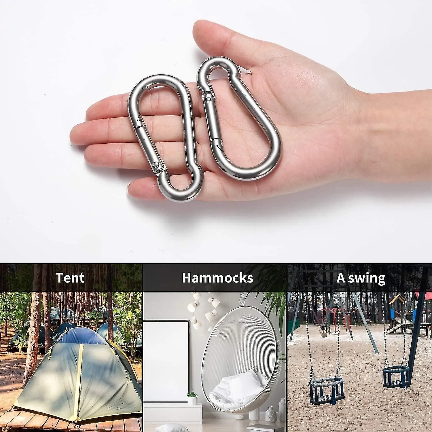 Set Of 10 Key Carabiners, 80 Mm X 8 Mm, Maximum Load: 250 Kg