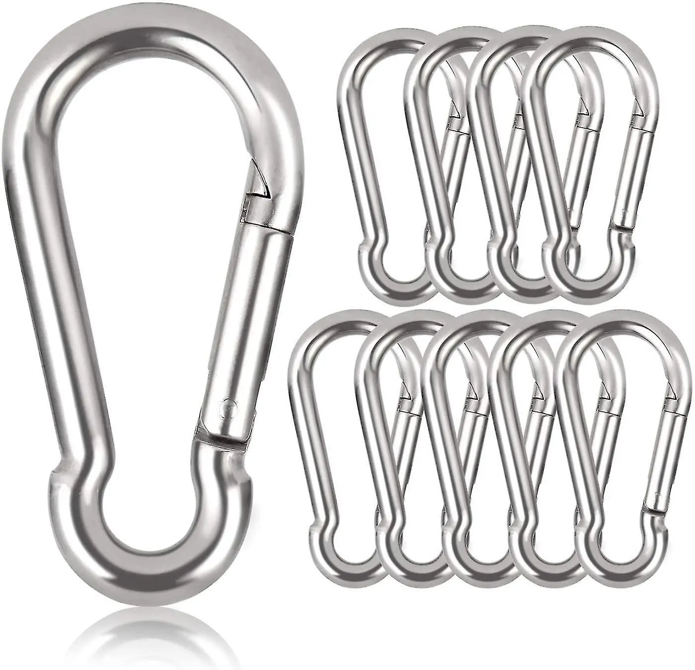 Set Of 10 Key Carabiners, 80 Mm X 8 Mm, Maximum Load: 250 Kg