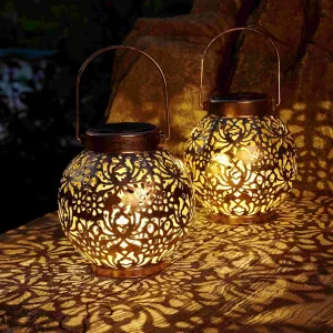 Set of 2 Solar Lanterns Outdoor Hanging Decorative Lights for Garden Patio Porch Decorations. (Bronze)