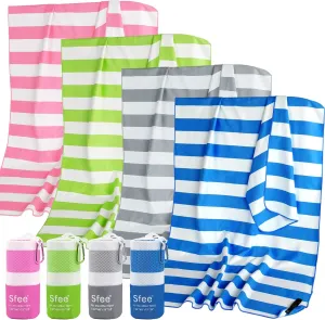 Sfee 4 Pack(8Pcs) Microfiber Travel Towel, Beach Towel Quick Dry Towel Camping Towel Super Absorbent Compact Lightweight Sports Towel Gym Towel Set for Beach, Gym, Hiking, Pool, Backpacking, Yoga