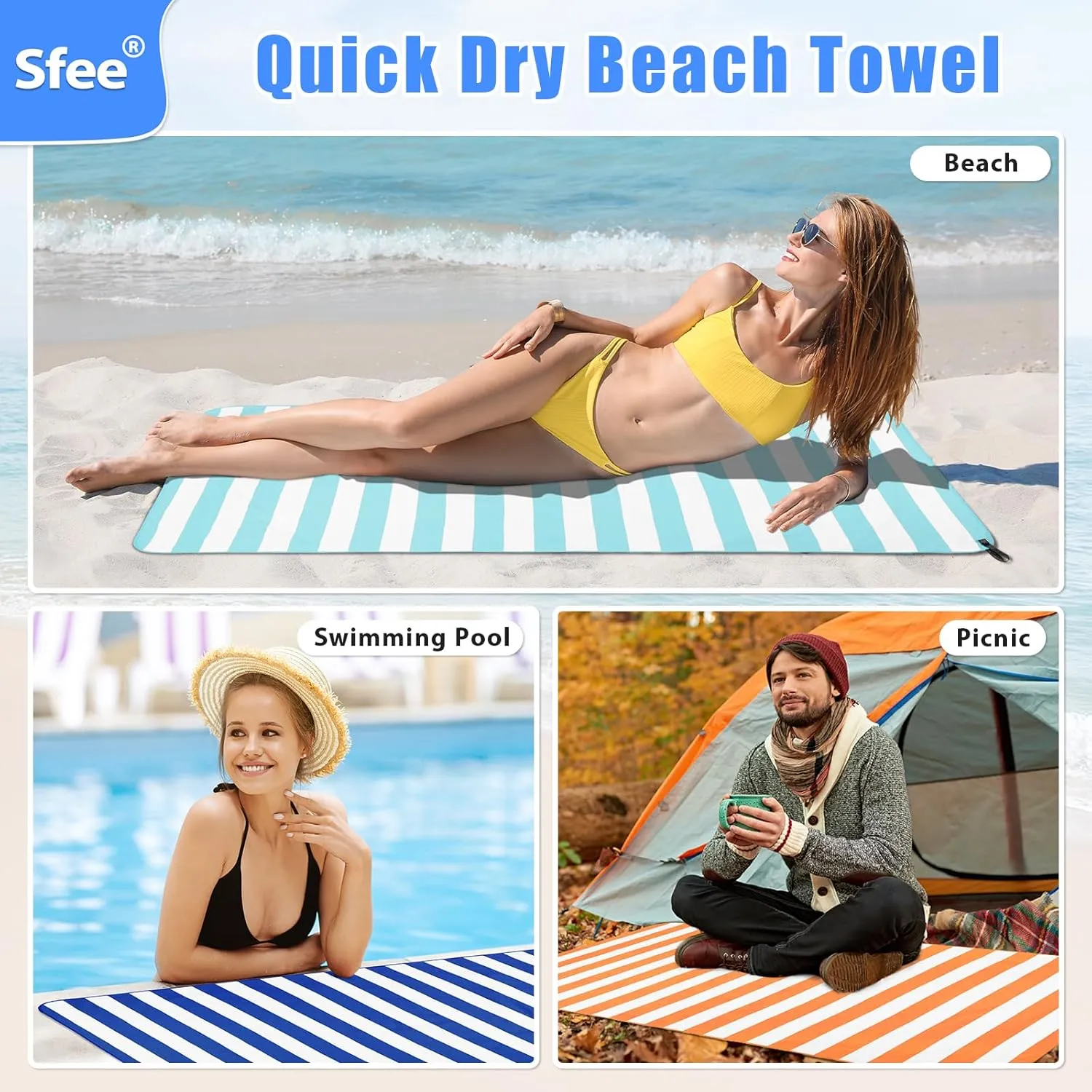 Sfee 4 Pack(8Pcs) Microfiber Travel Towel, Beach Towel Quick Dry Towel Camping Towel Super Absorbent Compact Lightweight Sports Towel Gym Towel Set for Beach, Gym, Hiking, Pool, Backpacking, Yoga