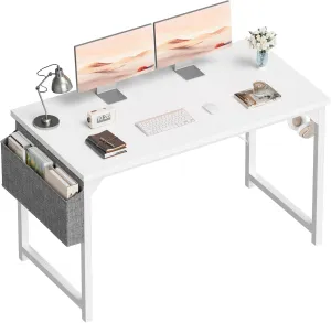 Shahoo Computer Desk, 48 Inch Office Writing Work Table, with Storage Bag and Hook, for Home, Study, White