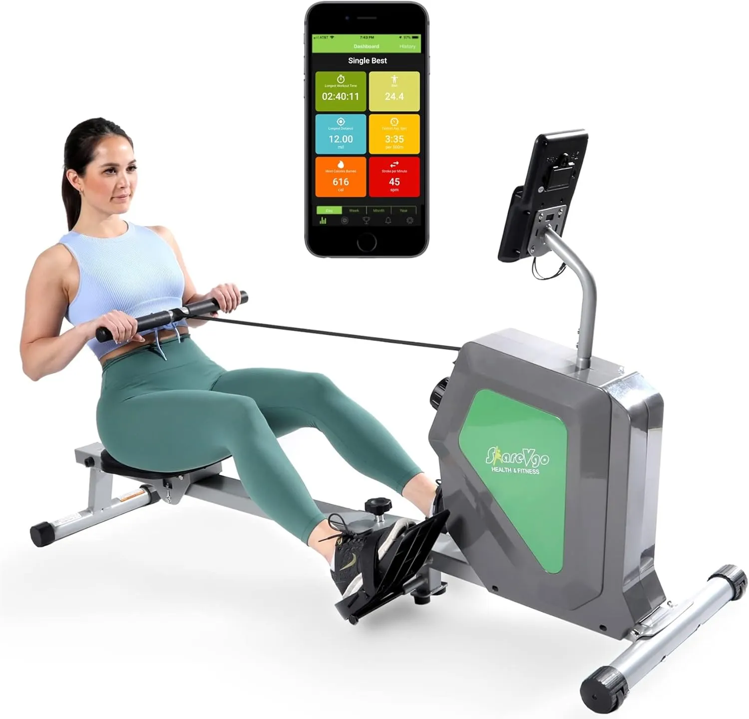 ShareVgo Smart Home Rowing Machine Bluetooth Compact Foldable Magnetic Rower with Fitness APP, Max Weight 285lbs Ergometer - SRM2000
