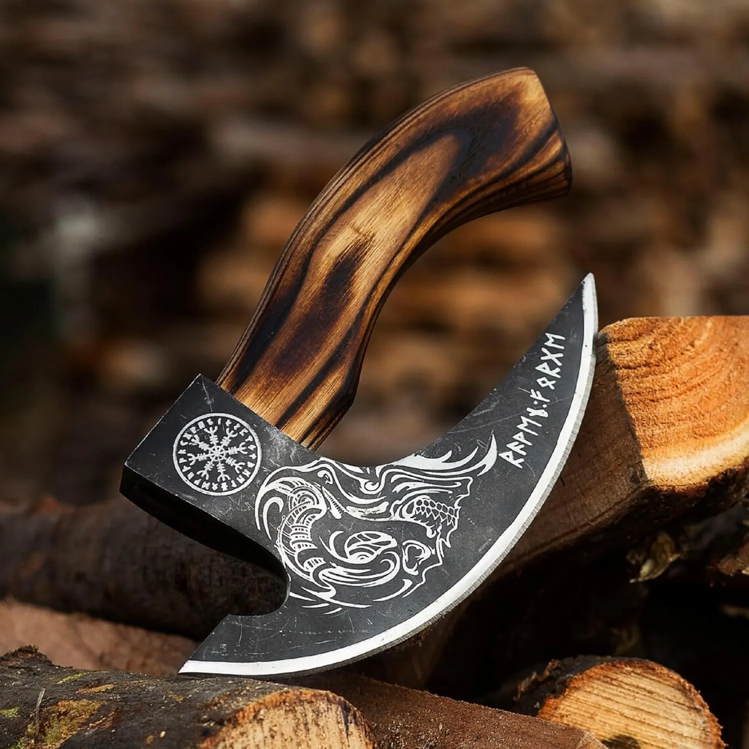 SHINY CRAFTS -Viking Pizza Cutter Axe Pizza Axe Viking Hatchet Mini Axe- Pizza Cutter, Viking Axe, Camping Axe, Small Axe with Premium Leather Sheath (VBA-0029)