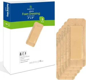Silicone Foam Dressing with Border Adhesive 2"x5" Wound Dressing First Aid Bandage for Wound Care 05 Pack