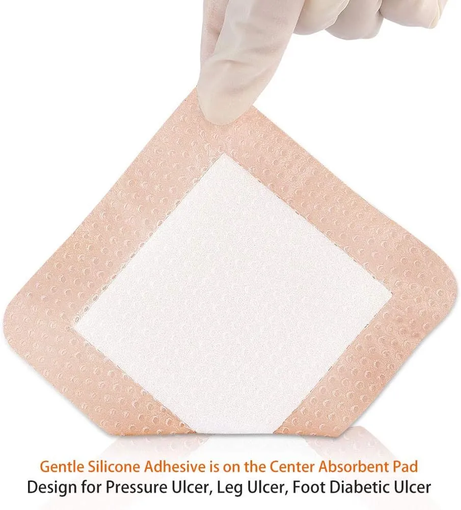 Silicone Foam Dressing with Gentle Adhesive Border 6''x6'' 5 Pack, Painless Removal High Absorbency Waterproof Bed Sore Bandage for Pressure Ulcer, Leg Ulcer, Diabetic Foot Ulcer by EalionMed