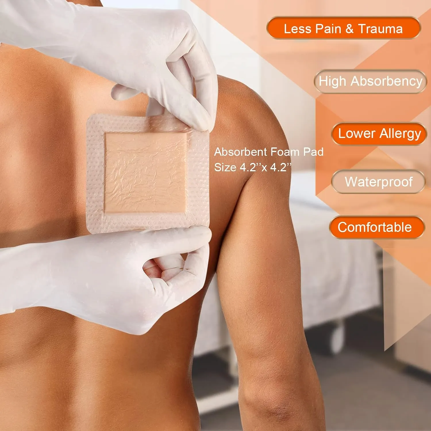 Silicone Foam Dressing with Gentle Adhesive Border 6''x6'' 5 Pack, Painless Removal High Absorbency Waterproof Bed Sore Bandage for Pressure Ulcer, Leg Ulcer, Diabetic Foot Ulcer by EalionMed