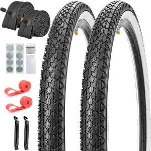 SIMEIQI 2 Pack 24"/ 26"x2.125" Inch Beach Cruiser Bike Tires and Tubes or Without Tubes 24"/ 26"x1.75"/2.125" with 32mm AV Valves with or Without 8 Patches Kit Compatible with 26 Inch Bicycle Tires