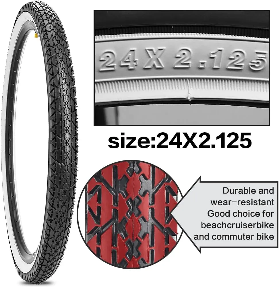SIMEIQI 2 Pack 24"/ 26"x2.125" Inch Beach Cruiser Bike Tires and Tubes or Without Tubes 24"/ 26"x1.75"/2.125" with 32mm AV Valves with or Without 8 Patches Kit Compatible with 26 Inch Bicycle Tires