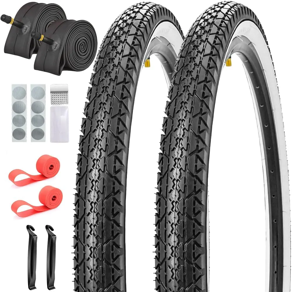 SIMEIQI 2 Pack 24"/ 26"x2.125" Inch Beach Cruiser Bike Tires and Tubes or Without Tubes 24"/ 26"x1.75"/2.125" with 32mm AV Valves with or Without 8 Patches Kit Compatible with 26 Inch Bicycle Tires