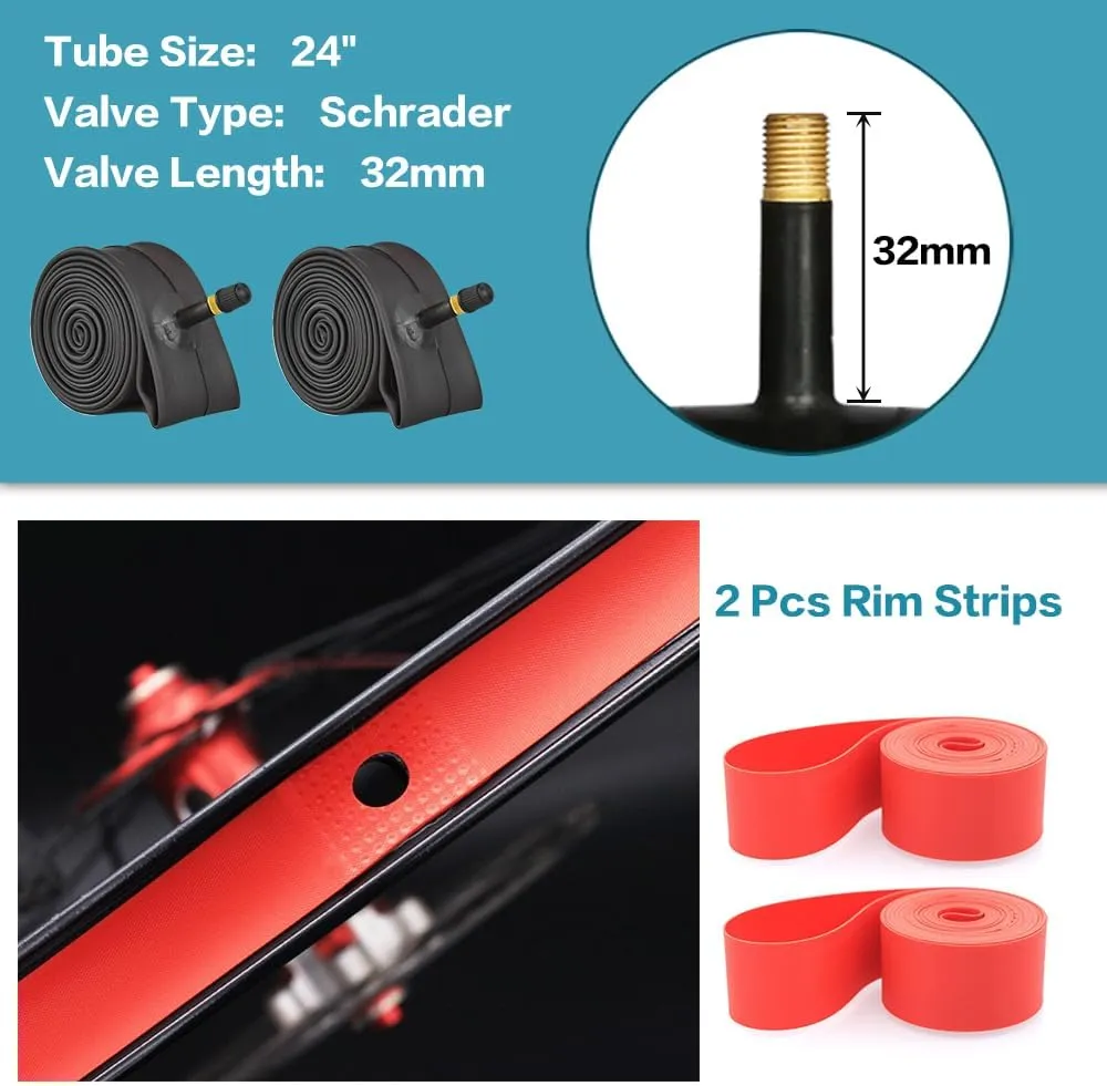 SIMEIQI 2 Pack 24"/ 26"x2.125" Inch Beach Cruiser Bike Tires and Tubes or Without Tubes 24"/ 26"x1.75"/2.125" with 32mm AV Valves with or Without 8 Patches Kit Compatible with 26 Inch Bicycle Tires