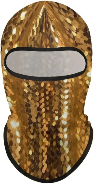 Ski Mask Cover Balaclava Full Face Mask Winter Face Cover Gold Sequin Sparkle Cooling Neck Gaiter UV Protection for Men Women Outdoor Sports Motorcycle Riding