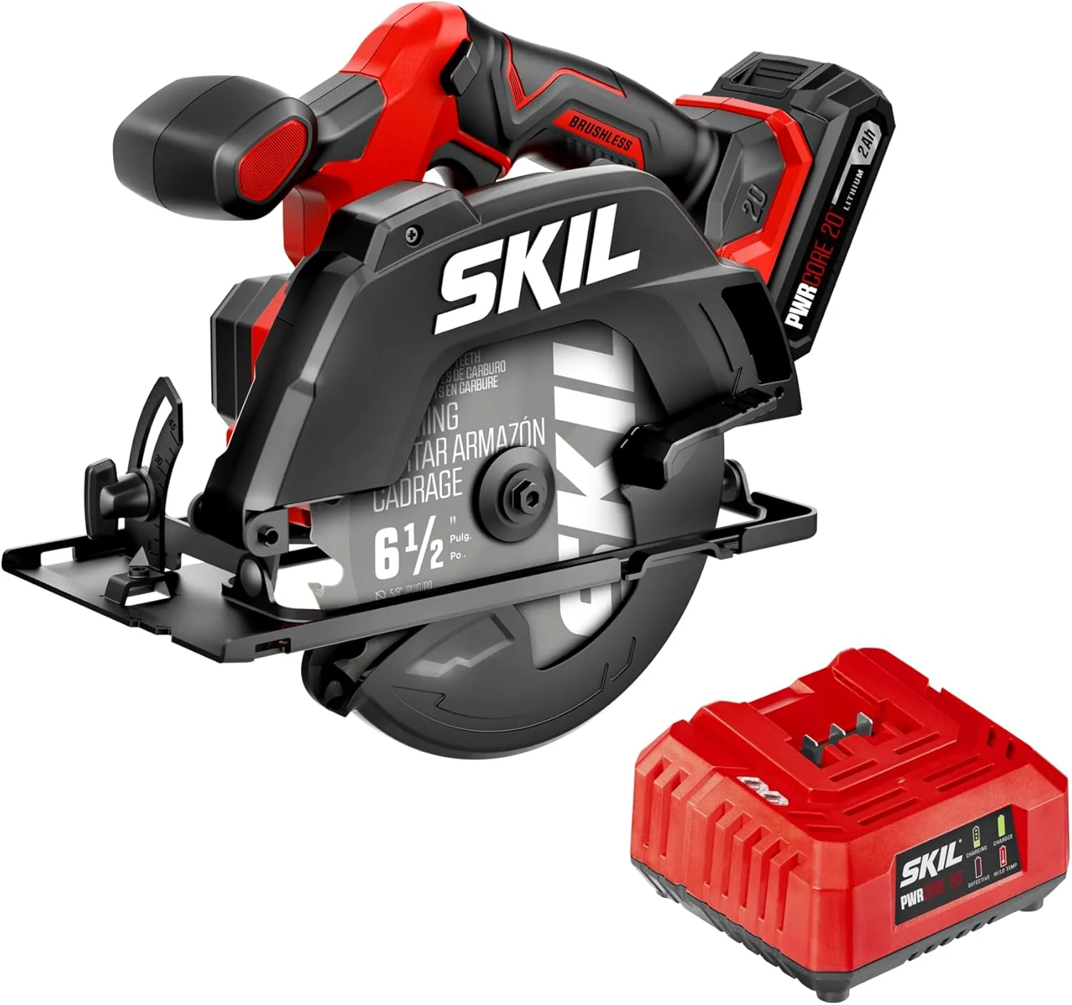 SKIL 20V Brushless 6-1/2In. Cordless Compact Circular Saw Kit for Wood Cutting including 2.0Ah Battery and Charger-CR6413B-11