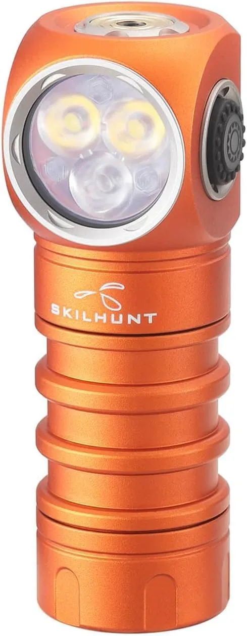 SKILHUNT H200 Mini Headlamp Flashlight,1100 lumens USB Magnetic Rechargeable LED Headlamp,Hands-Free Reliable Angle Ligh for Running Camping Hiking Caving (Orange, H200 Mini 5000K High CRI)