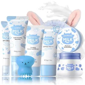 Skin Care Kit Milk Girls Gifts - Teen Skin Care Set - Skin Care Routine Kit for Women - with Hand Wax,Sunscreen,Face & Eye Cream,Exfoliating Scrub,Cleanser - Mother's Day Gifts (8PCS, Milk)