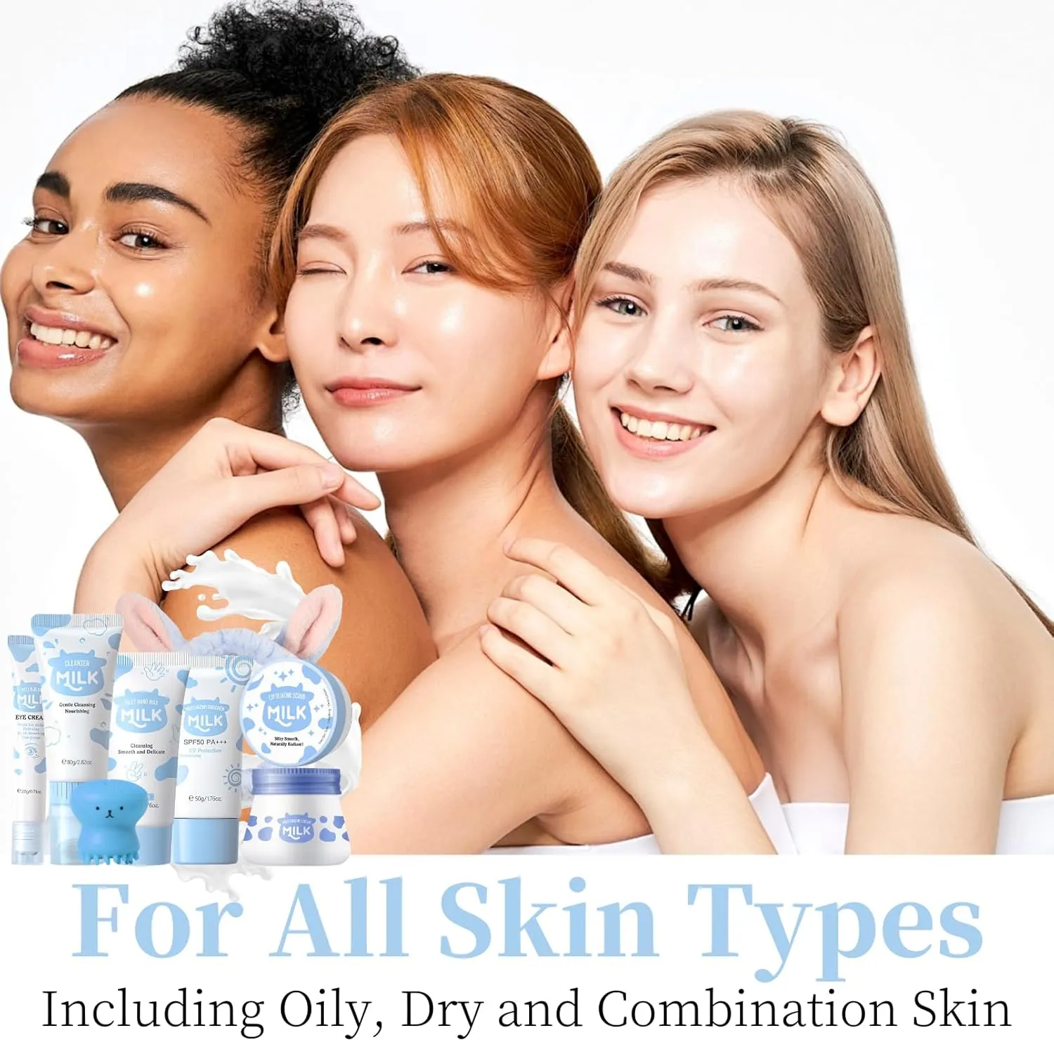 Skin Care Kit Milk Girls Gifts - Teen Skin Care Set - Skin Care Routine Kit for Women - with Hand Wax,Sunscreen,Face & Eye Cream,Exfoliating Scrub,Cleanser - Mother's Day Gifts (8PCS, Milk)