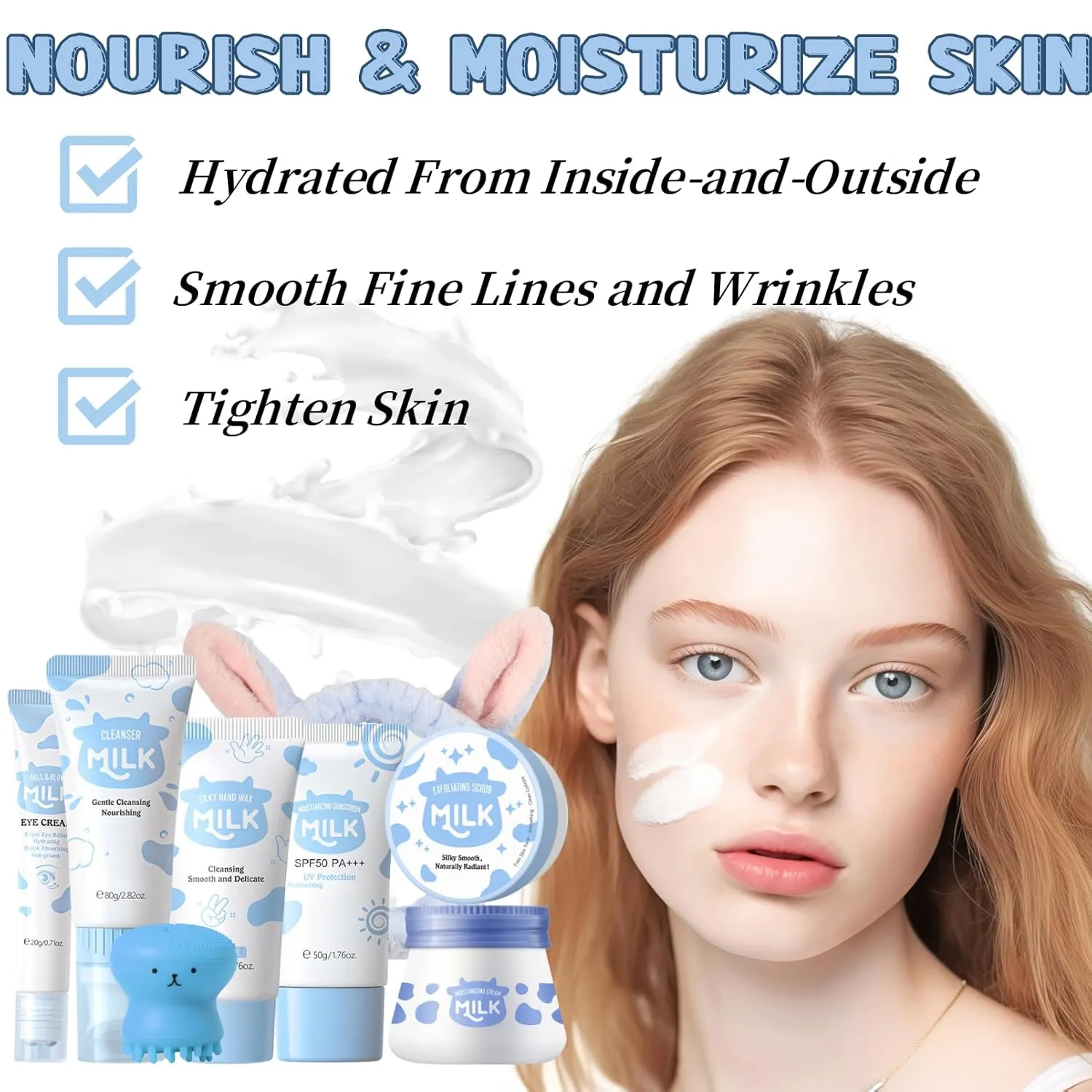 Skin Care Kit Milk Girls Gifts - Teen Skin Care Set - Skin Care Routine Kit for Women - with Hand Wax,Sunscreen,Face & Eye Cream,Exfoliating Scrub,Cleanser - Mother's Day Gifts (8PCS, Milk)