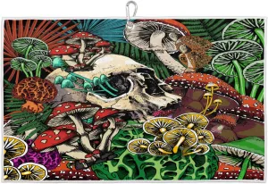 Skull Mushroom Watercolor Golf Towel with Heavy Duty Carabiner Ultra Absorbent Quick Dry Perfect for Cleaning Clubs Balls Gear Essential Golf Accessory for Men Women Kids