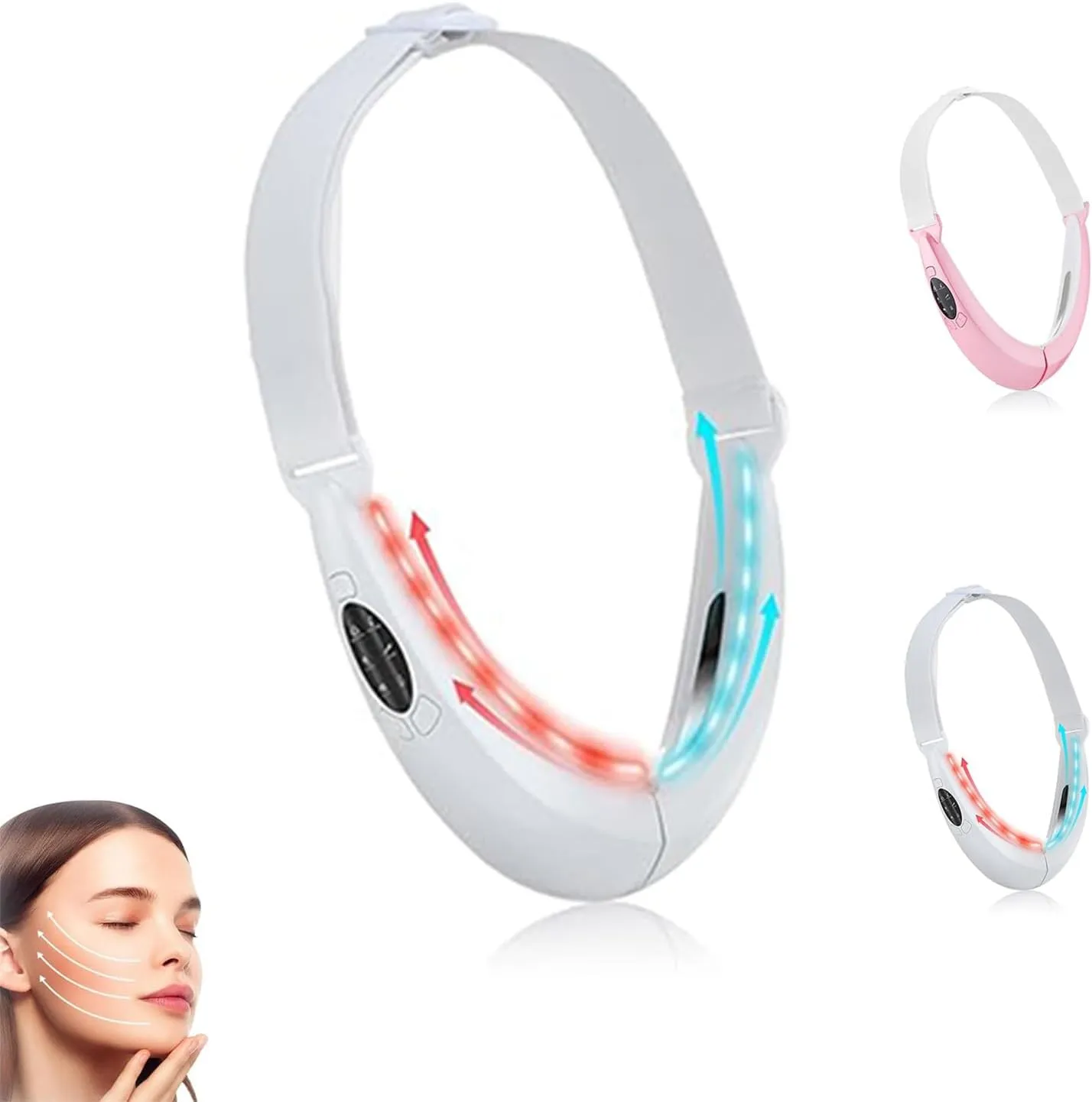 Slimdefine Face Massager, Slimdefine V Face Beauty Device, Electric Double Chin Reducer & V Line Face Lifting Machine,The Straps are Freely Adjustable to Fit Everyone (White)