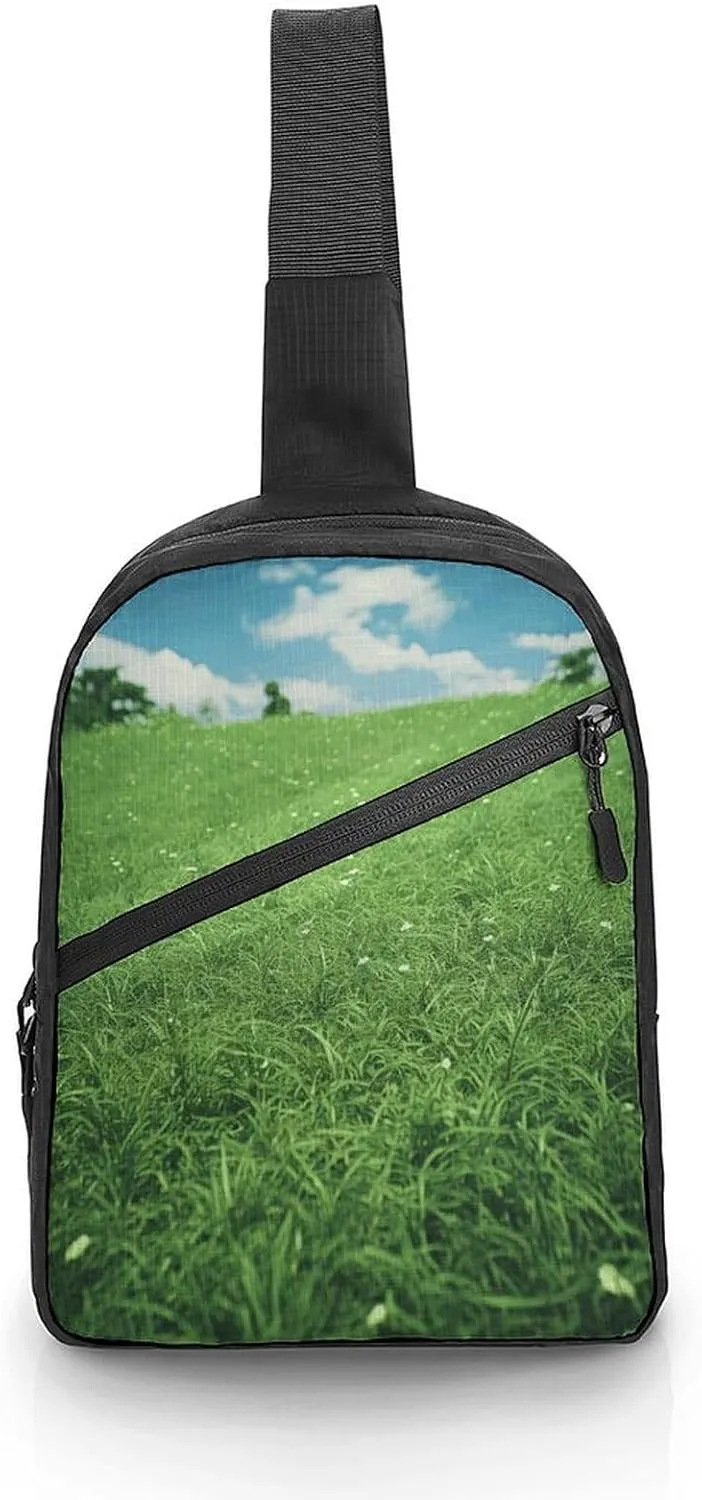 Sling Bag Crossbody Backpack,Green Lawn Print Chest Bag,Crossbody Bags Fanny Pack Chest Bag